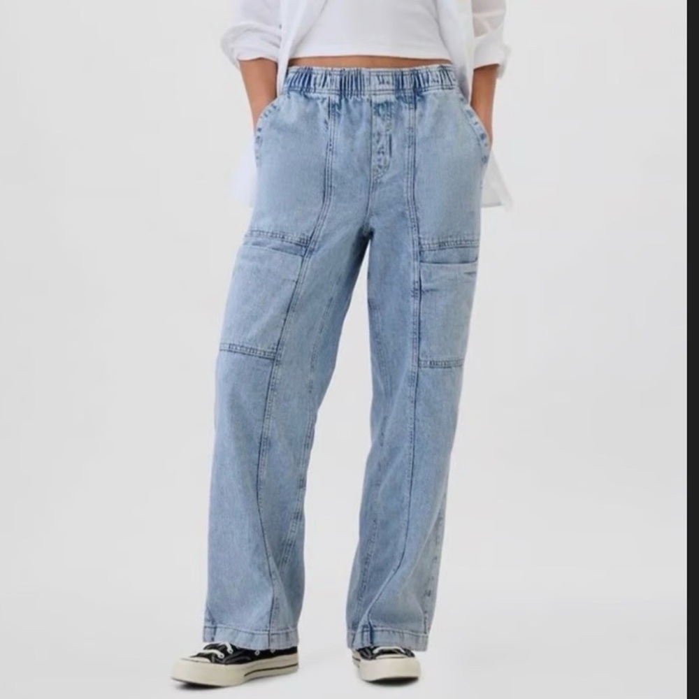 GAP Women's High Rise Wide Leg Cargo Pull On Jeans